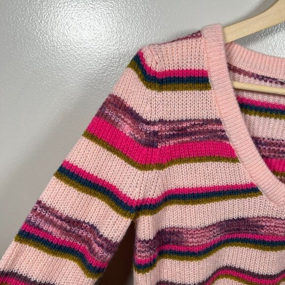 Sundance Wool Blend Sweater Size XS Pink Striped V-neck Cozy Comfy Pullover - Picture 4 of 8